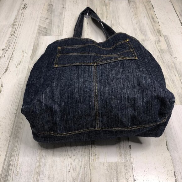 Womens Blue Denim Cotton Pockets Tote Bag - Picture 2 of 5